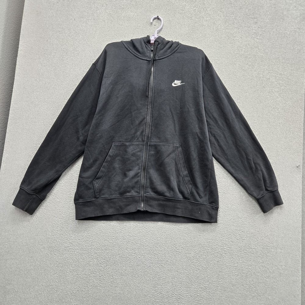 Nike Men Hoodie XL Black Embroidered Fleece Activewear Zipper Logo Hooded